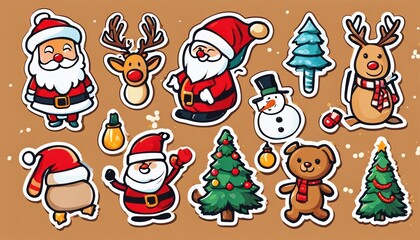 Fototapeta premium Collection of cute Christmas stickers