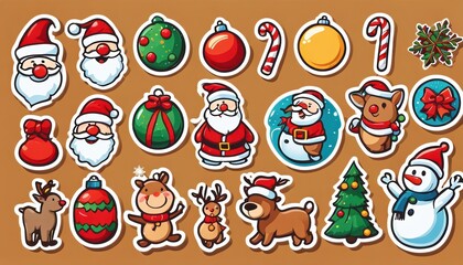Fototapeta premium Collection of cute Christmas stickers