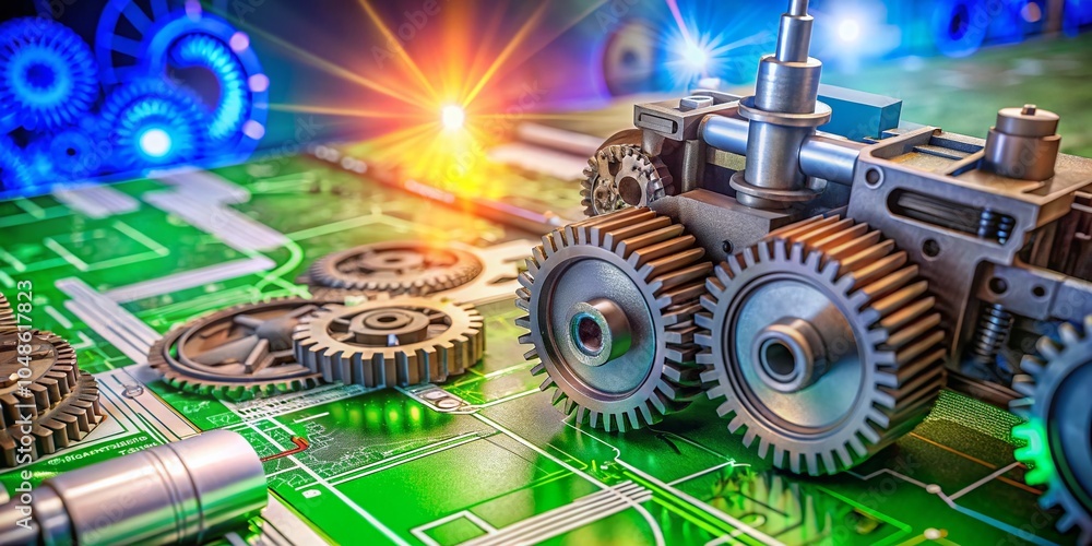 Poster futuristic mechanical project blueprint - technical documentation & 3d render engineering design