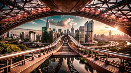 Fototapeta premium Futuristic Self-Repairing Infrastructure Bridge with Advanced Technology in a Panoramic View