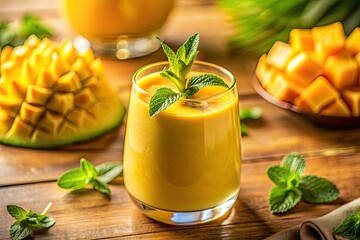 Refreshing Tropical Mango Smoothie with Mint and Pineapple Chunks for a Healthy Summer Drink