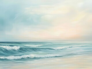Obraz premium Serene Beach Scene with Gentle Waves at Sunrise