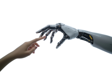 PNG Robot hand touching human hand technology innovation transportation.