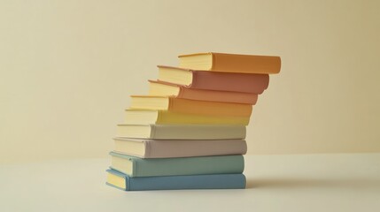 A stack of books, each representing a stage of learning, arranged in a smooth curve, with colors transitioning from dark to light, symbolizing knowledge growth