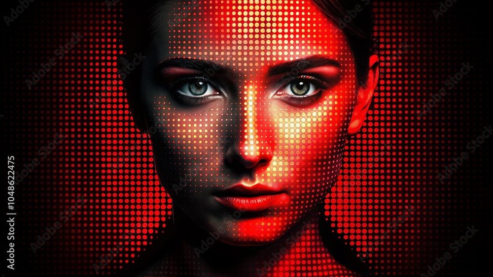 Poster halftone texture with red dots on black background for minimalist design