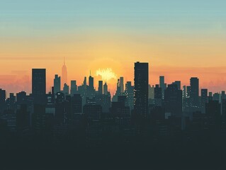 Fototapeta premium Cityscape at Sunset with Clear Sky Above