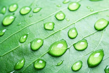 Fresh Waterdrops on Green Leaf