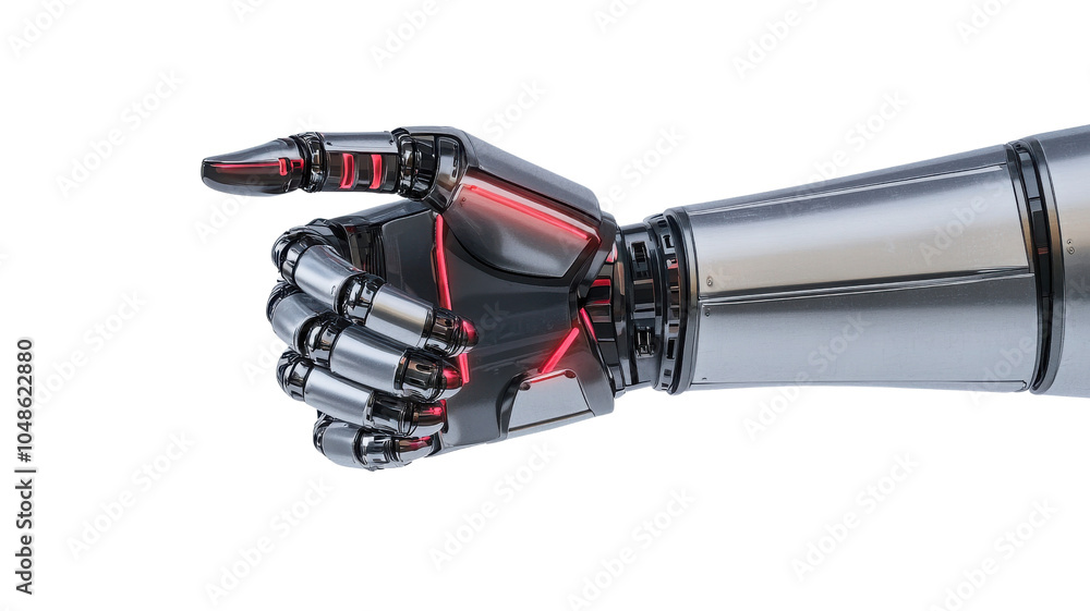 Poster futuristic robotic hand with intricate design and glowing accents, symbolizing advanced technology a