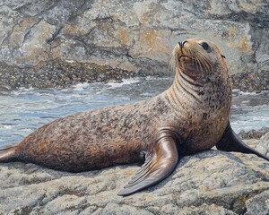 Sea Lion Basking in the Sun on Rocky Shoreline