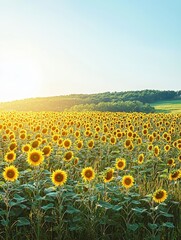 Obraz premium Bright Sunflower Field Under Clear Blue Sky