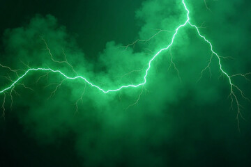 Fototapeta premium With glowing luminous sparks in fume. Frame made of green smoke and lightning bolts. Realistic transparent modern border with fog and lightning bolts