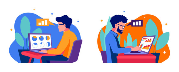 Collaborating Financial Experts Analyzing Sales Metrics and Data Visualizations on Laptops 