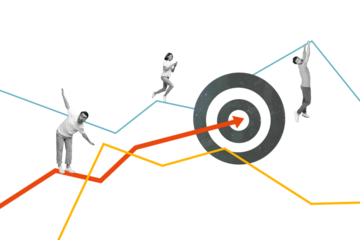 Composite collage picture image of energetic team collaboration work arrow point career goal surrealism template metaphor artwork concept