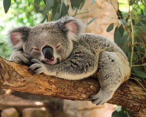 Fototapeta premium Koala Resting Peacefully on Eucalyptus Branch