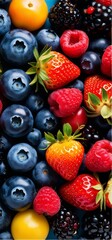 Obraz premium Close-up vertical banner of colorful fresh berries in vibrant and natural tones