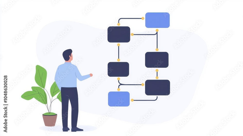 Poster business strategy flowchart with blockchain concepts