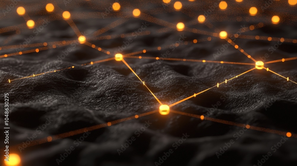 Poster abstract network of glowing nodes in dark background
