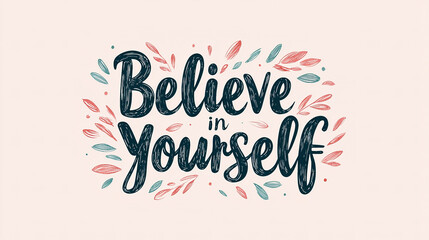 Hand lettering message surrounded by leaves encouraging you to have self confidence