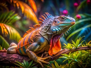 Fototapeta premium Long Exposure Iguana Art: Stunning Tropical Reptile Imagery for Nature Lovers and Wildlife Enthusiasts