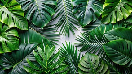 Tropical leaves monstera and palm leaf background