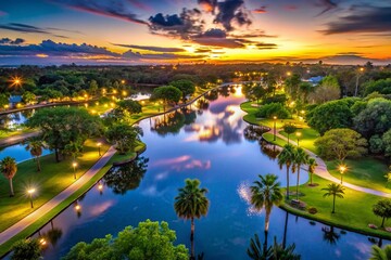 Low Light Photography of Baker Park in Naples, Florida - Serene Evening Scene