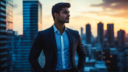 Confident Businessman in Suit at Sunrise