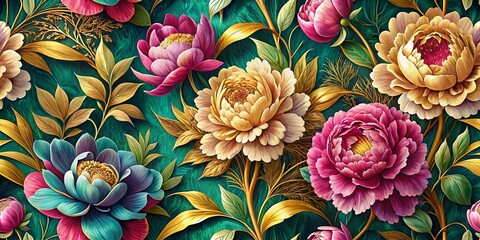 Fototapeta premium Luxurious Peonies Floral Pattern for Textiles and Wallpaper Design