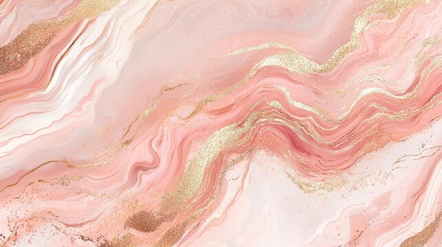 Rose gold marble texture with glitter accents and flowing patterns, Ai Generation