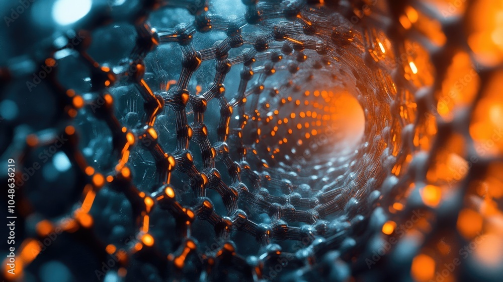 Poster close-up background carbon nanotubes symbolizing advanced nanotechnologies. intricate mesh structure