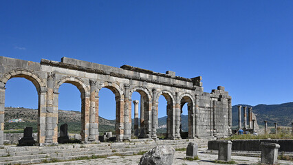 Fototapeta premium Remains of the Roman city of Volubilis, Morocco. The City dates back to 60 BC and was held and used by the romans till 470 AD.