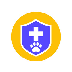 Pet insurance icon with a shield, flat vector design