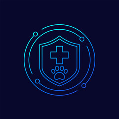 Pet insurance icon with a shield, linear design