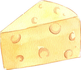 Triangular cheese, Hand Drawn Illustration Watercolor paintin