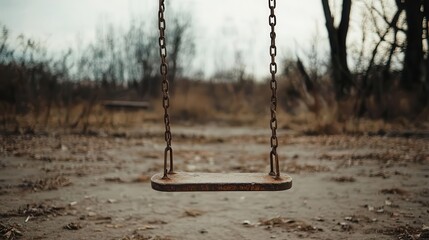 Empty swing moving slightly in a deserted playground, symbolizing loss