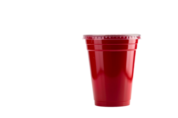 Economical red plastic party cup perfect for picnics and parties isolated on transparent background