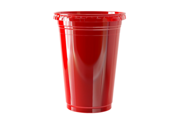 Fun red plastic party cup with a lightweight design isolated on transparent background