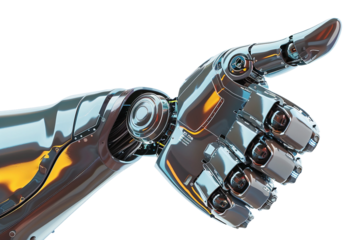 Advanced robotic hand showing a thumbs up isolated on transparent background