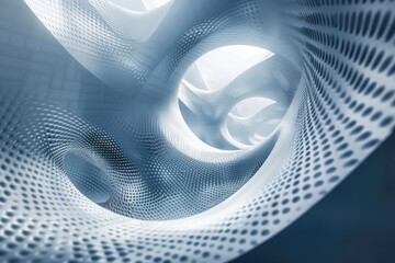 Presentation screensaver with a gray-blue background featuring flat geometric elements like flowing waves, circles, and clean lines, designed for media and digital purposes
