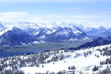 Panoramic View of Swiss Mountains in Winter