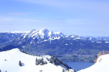 Panoramic View of Swiss Mountains in Winter