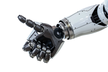 Positive robotic hand giving a thumbs up isolated on transparent background