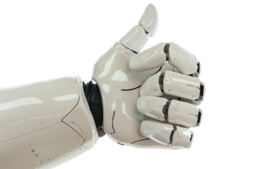 Innovative robotic hand giving a thumbs up sign isolated on transparent background
