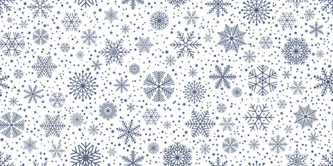 Christmas seamless pattern with snowflakes and stars on white background.