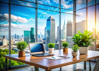 Fototapeta premium Modern Workplace Landscape with Financial Charts and Analytics for Business Growth and Research