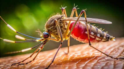 Naklejka premium Mosquitoes Injecting Blood: A Close-Up Look at Nature's Tiny Vampires in Action