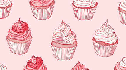 Seamless cupcake pattern featuring colorful desserts like chocolate and strawberry, perfect for a birthday or celebration theme