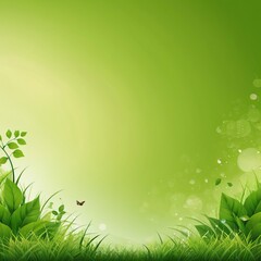Fototapeta premium Green Grass, Lush Foliage, Butterfly, Sunlight, Abstract, Bokeh, Nature, Spring, Background, Design