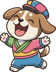A cute baby dog dancing vector art illustration .