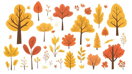 Obraz premium Autumn Tree Illustration Collection Fall Foliage Design Elements