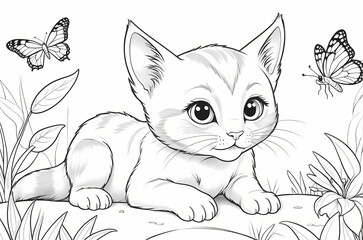 Obraz premium Beautiful Cat Coloring Pages for Children with Playful and Charming Feline Characters